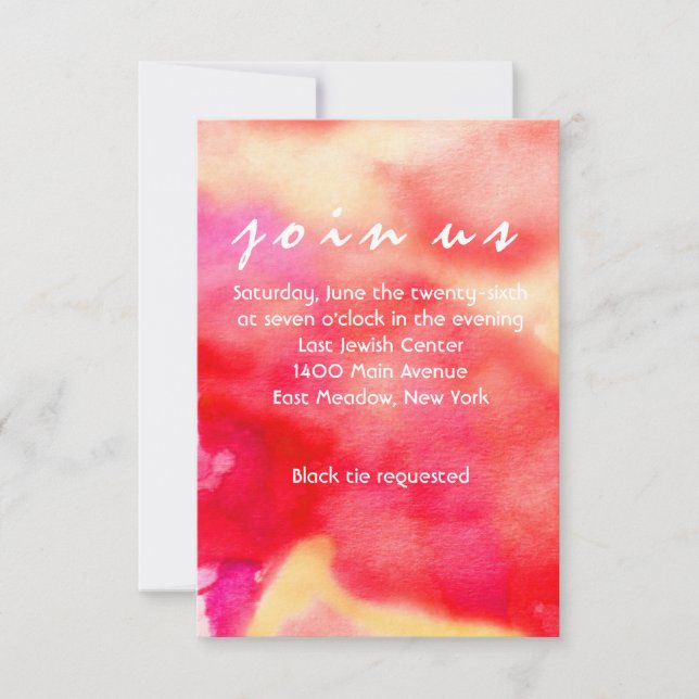 I'M RED WATERCOLOR Bat Mitzvah Reception Card (Front)