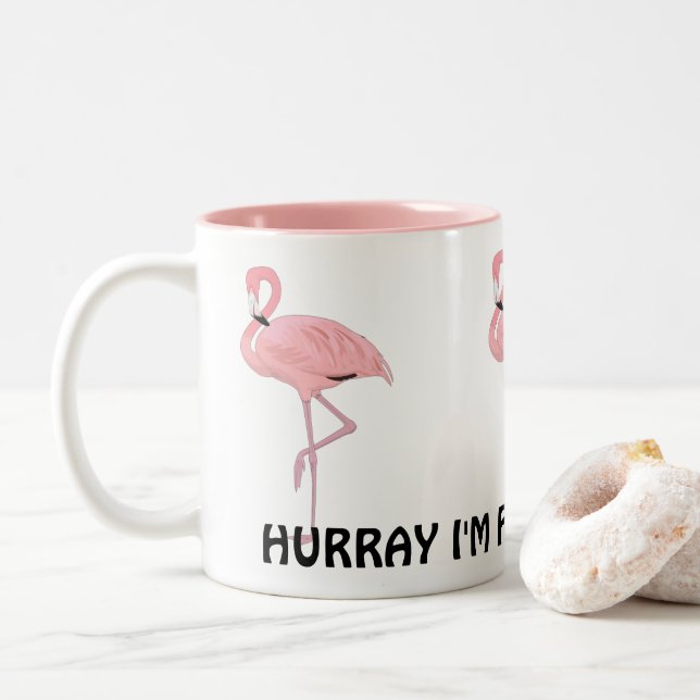 I'm Retired Funny Retirement Pink Flamingos Two-Tone Coffee Mug (With Donut)