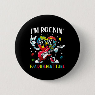 I'm Rockin' To A Different Tune Heart Autism Aware 6 Cm Round Badge