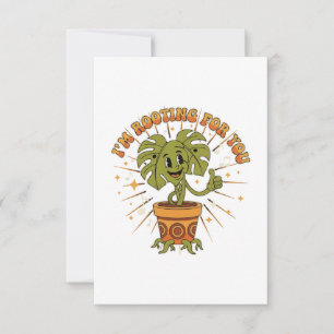 "I'm Rooting For You" Retro Cartoon Monstera Plant Thank You Card