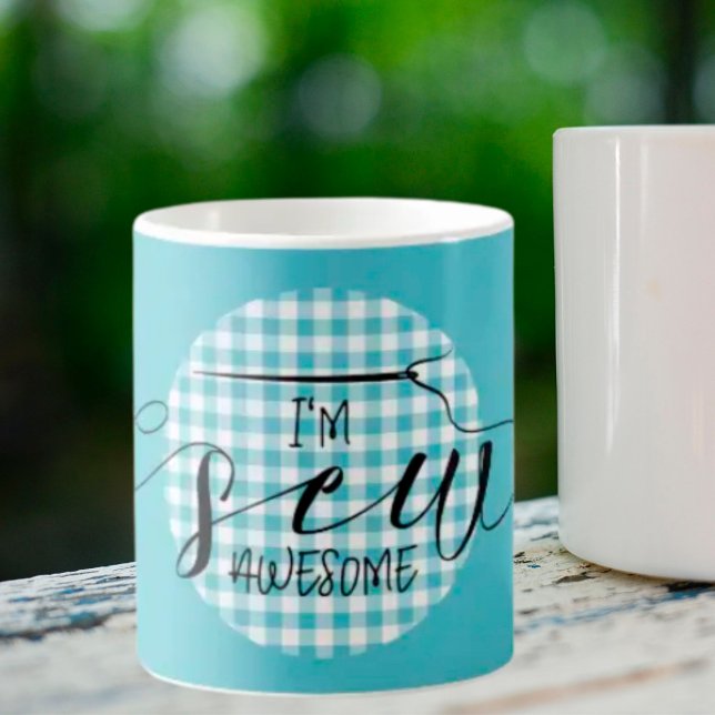 I'm Sew Awesome Blue Gingham Coffee Mug (Creator Uploaded)