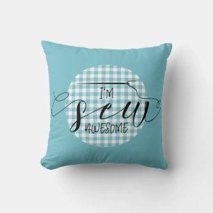 I'm Sew Awesome Blue Gingham Cushion