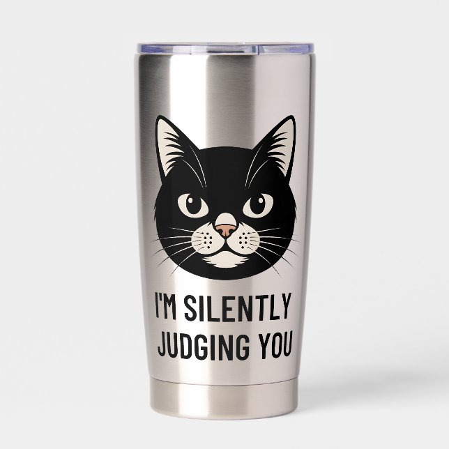 I'm Silently Judging You Funny Black Cat Sarcastic Insulated Tumbler (Front)