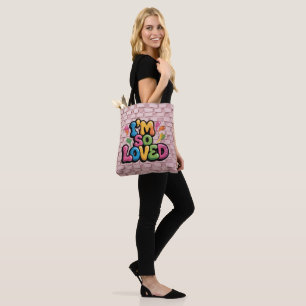 I'm So Loved Graffiti Tag in Light Pink Brick Tote Bag