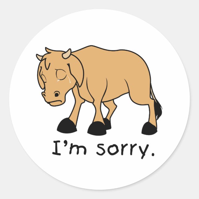 I'm Sorry Brown Crying Sad Weeping Calf Card Stamp Classic Round Sticker (Front)