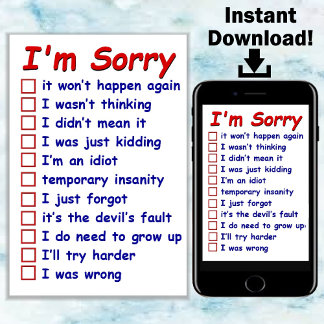 "I'm Sorry!" Check your Favourite Excuses! Card