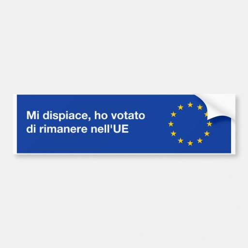 Image of 'I'm sorry EU' bumper sticker in Italian