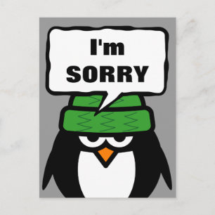 I'm sorry message postcard   funny penguin cartoon