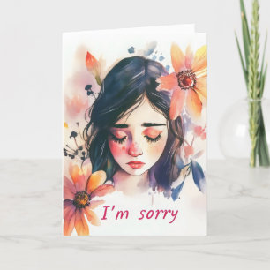I'm Sorry Sad Girl Flowers Holiday Card