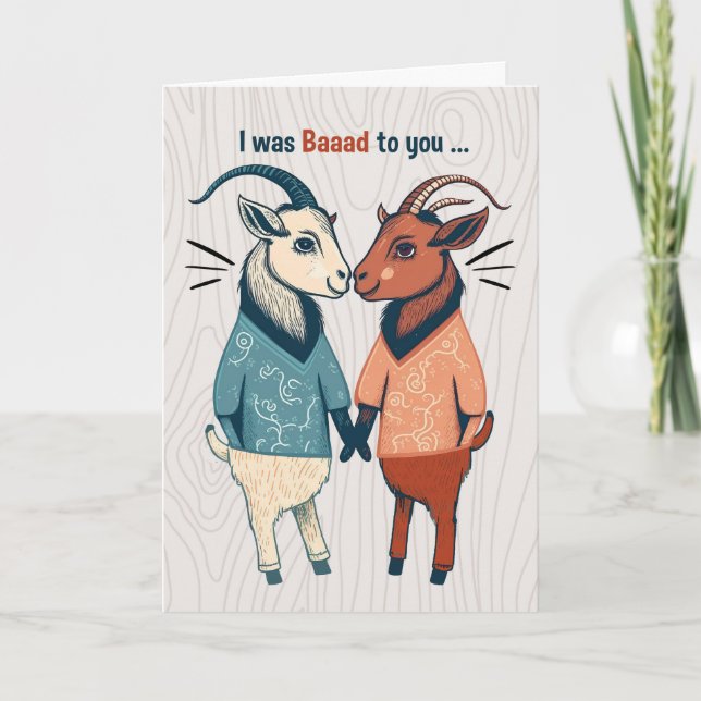I'm Sorry Two Male Goats Cute Apology LGBTQ Card (Front)