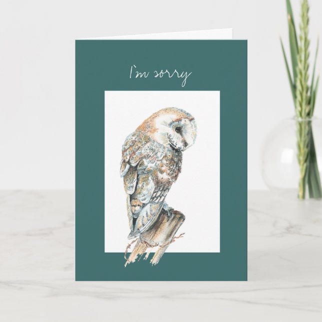 I'm sorry Watercolor Barn Owl Bird Art Card (Front)
