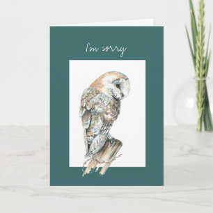 I'm sorry Watercolor Barn Owl Bird Art Card