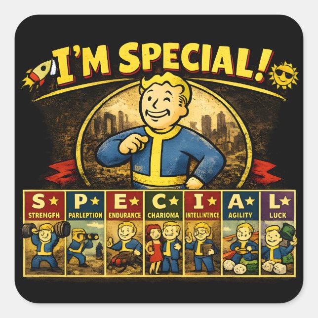 I'm Special | Fallout Inspired Stats Mousepad Square Sticker (Front)