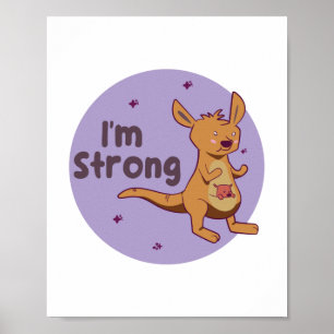 I'm strong Kawaii cute baby Kangaroo brown &purple Poster
