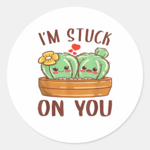 Im Stuck On You Cactus Succulent Valentines Day Cu Classic Round Sticker