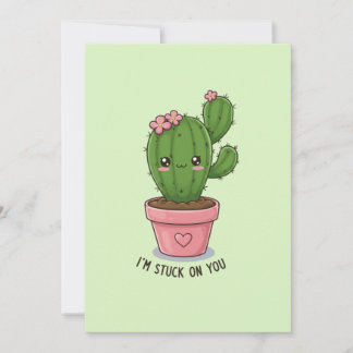 I'm Stuck on You: Cute Cactus Valentine's Day  Holiday Card