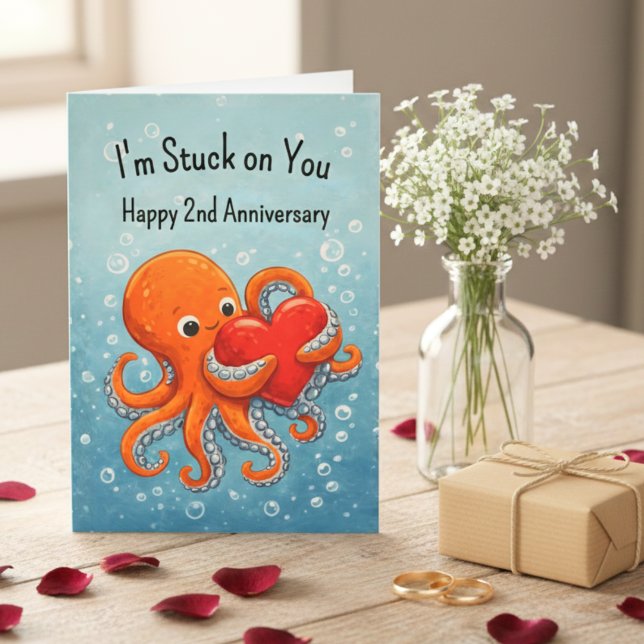 I'm Stuck on You Octopus Anniversary Funny any yr Card (Creator Uploaded)
