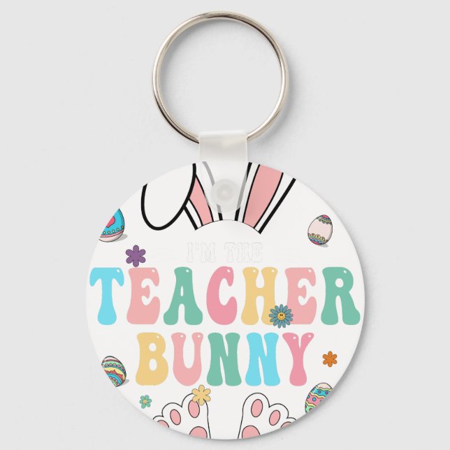 im teacher bunny, retro, vintage key ring (Front)