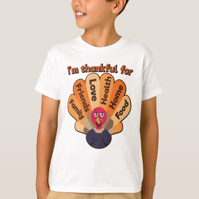 I'm Thankful For Family Love & Food Thanksgiving T-Shirt (Front)