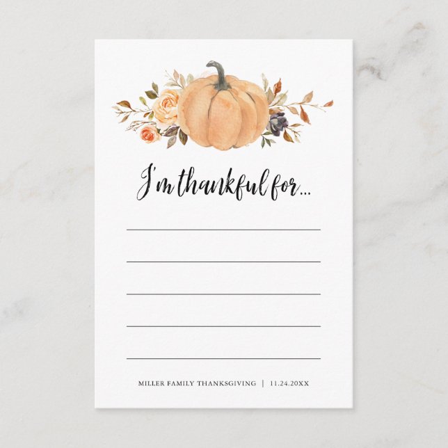 I'm Thankful For Thanksgiving Gratitude Card (Front)