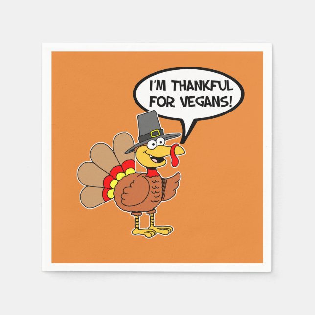 I'm Thankful For Vegans Turkey Cartoon Napkins (Front)