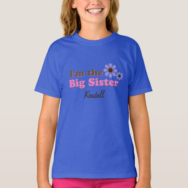 I'm The Big Sister Mod Flowers Personalised TShirt (Front)