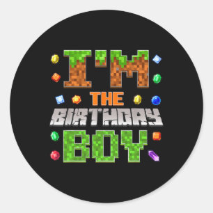 I'm The Birthday Boy Bday Party Video Gamer Pixel  Classic Round Sticker