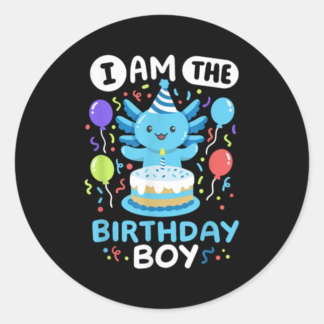 I'm The Birthday Boy Kids Axolotl Bday Cute Family Classic Round Sticker (Front)