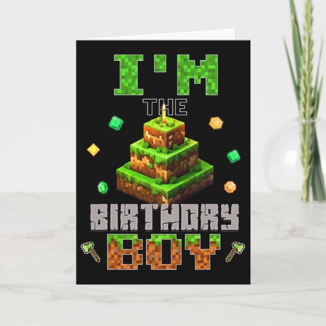 I'm The Birthday Boy Party Video Gamer Pixel Numbe Card (Front)