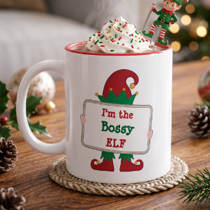 I'm The Bossy Elf Personalised Christmas Elf Two-Tone Coffee Mug