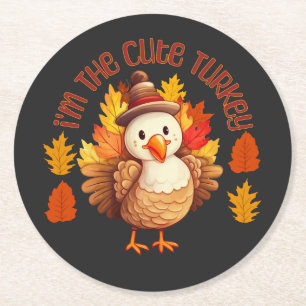 I'm The Cute Turkey Thanksgiving Fall Round Paper Coaster