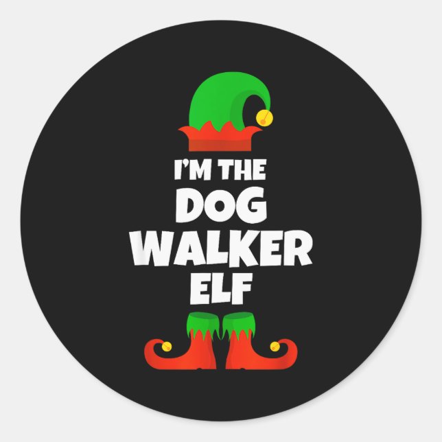 I'm The Dog Walker Elf Family Pajama Christmas Fun Classic Round Sticker (Front)