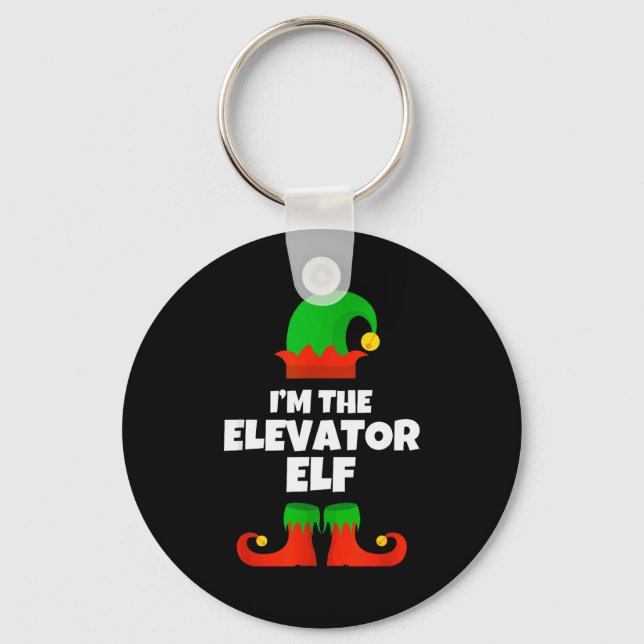I'm The Elevator Elf Family Pajama Christmas Funny Key Ring (Front)