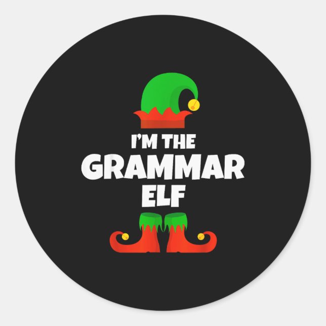 I'm The Grammar Elf Family Pajama Christmas Englie Classic Round Sticker (Front)