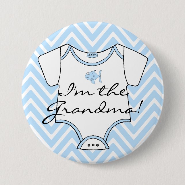I'm The Grandma Blue Chevron With A Blue Fish 7.5 Cm Round Badge (Front)