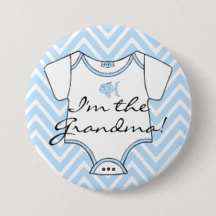 I'm The Grandma Blue Chevron With A Blue Fish 7.5 Cm Round Badge