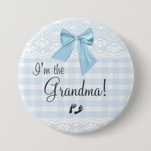 I'm The Grandma Blue Gingham and Bow White Lace 7.5 Cm Round Badge