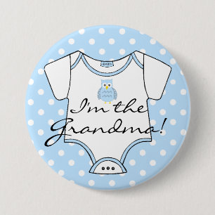 I'm The Grandma Blue Owl Blue Polka Dots 7.5 Cm Round Badge