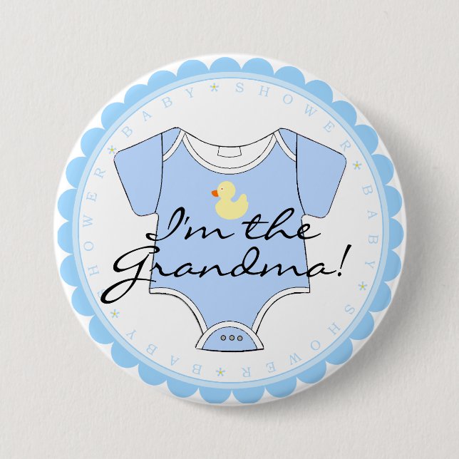 I'm The Grandma Blue Scalloped Yellow Duck Shower 7.5 Cm Round Badge (Front)
