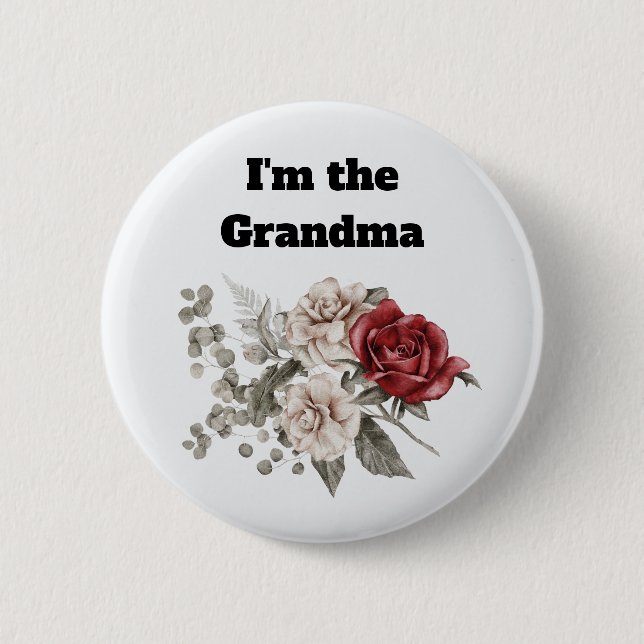 I'm the Grandma Cream & Red Rose Boho Flowers 6 Cm Round Badge (Front)