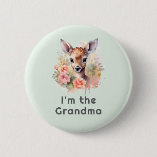 I'm the Grandma Cute Deer Surrounded By Roses 6 Cm Round Badge