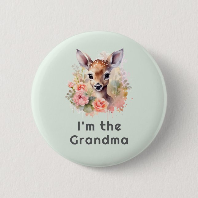 I'm the Grandma Cute Deer Surrounded By Roses 6 Cm Round Badge (Front)