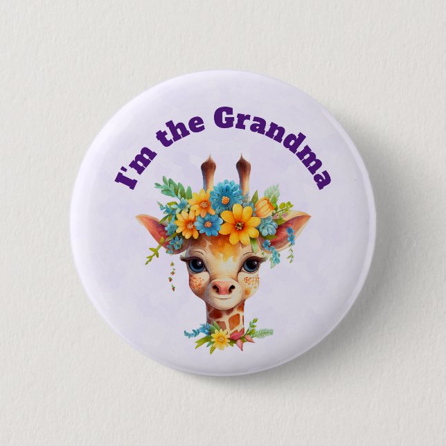 I'm the Grandma Cute Giraffe with Floral Crown 6 Cm Round Badge (Front)