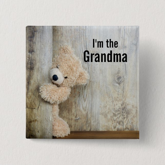 I'm the Grandma Cute Stuffed Bear Photo 15 Cm Square Badge (Front)