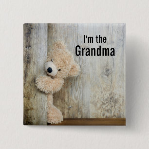 I'm the Grandma Cute Stuffed Bear Photo 15 Cm Square Badge