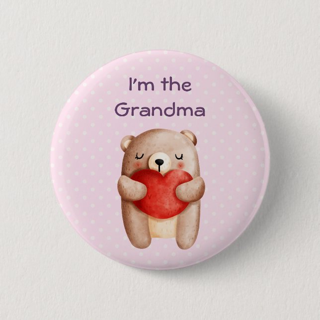 I'm the Grandma Cute Teddy Bear with Red Heart 6 Cm Round Badge (Front)