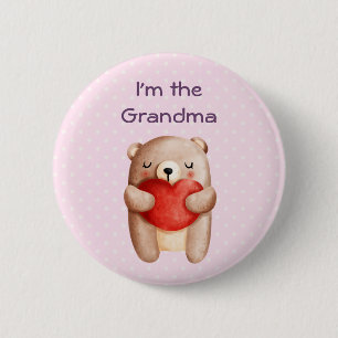 I'm the Grandma Cute Teddy Bear with Red Heart 6 Cm Round Badge
