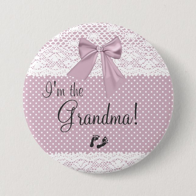 I'm The Grandma Lavender Bow With White Lace 7.5 Cm Round Badge (Front)