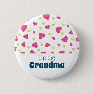 I'm the Grandma  Pink and Green Hearts Pattern 6 Cm Round Badge