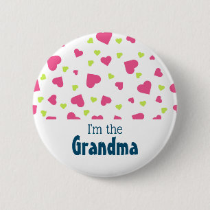 I'm the Grandma  Pink and Green Hearts Pattern 6 Cm Round Badge